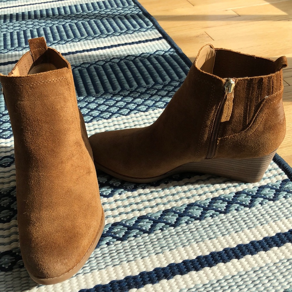 Franco Sarto camel suede wedge ankle boots